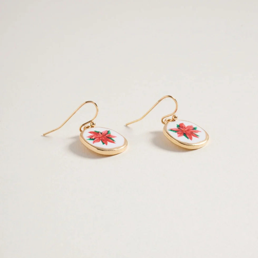 Pair of earrings with floral design on a light gray background