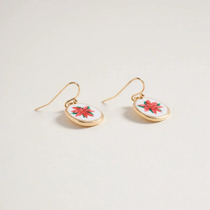 Pair of earrings with floral design on a light gray background