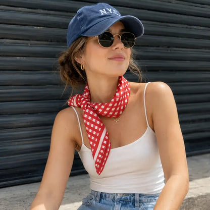 Red Gingham Satin Silk Square Scarf UGA Georgia  red checkered scarf 