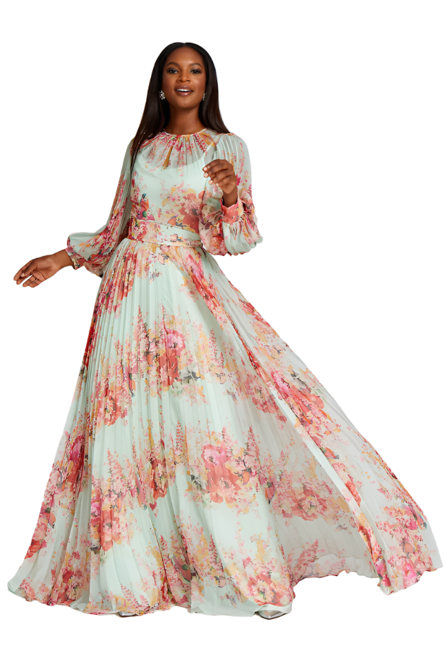 Teri Jon | Floral Pleated Gown