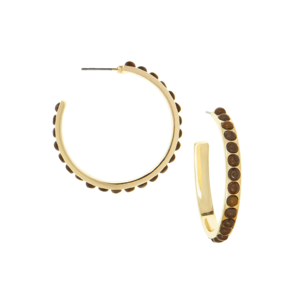 Marlyn Schiff | Gold and Natural Stone Hoop Ea
