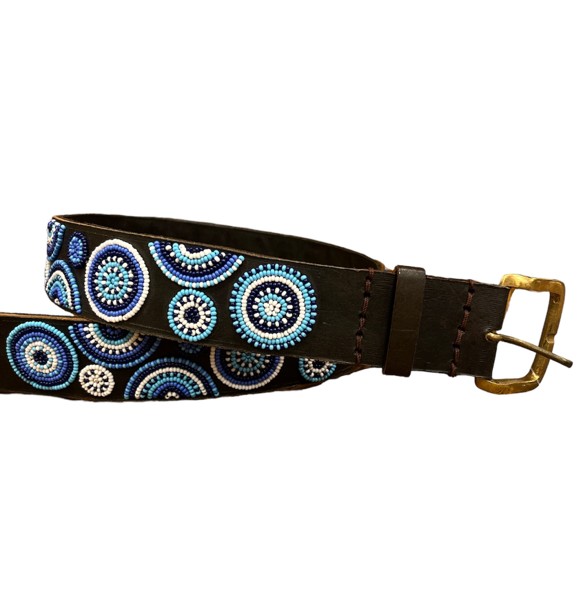 Live Hooked | Beaded Belt Blue Circles | Live Hooked | Cloister Collection Designer Fashion