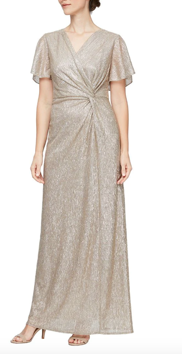 Alex Evenings | Long Knit Metallic Gown