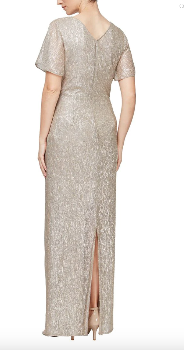 Alex Evenings | Long Knit Metallic Gown