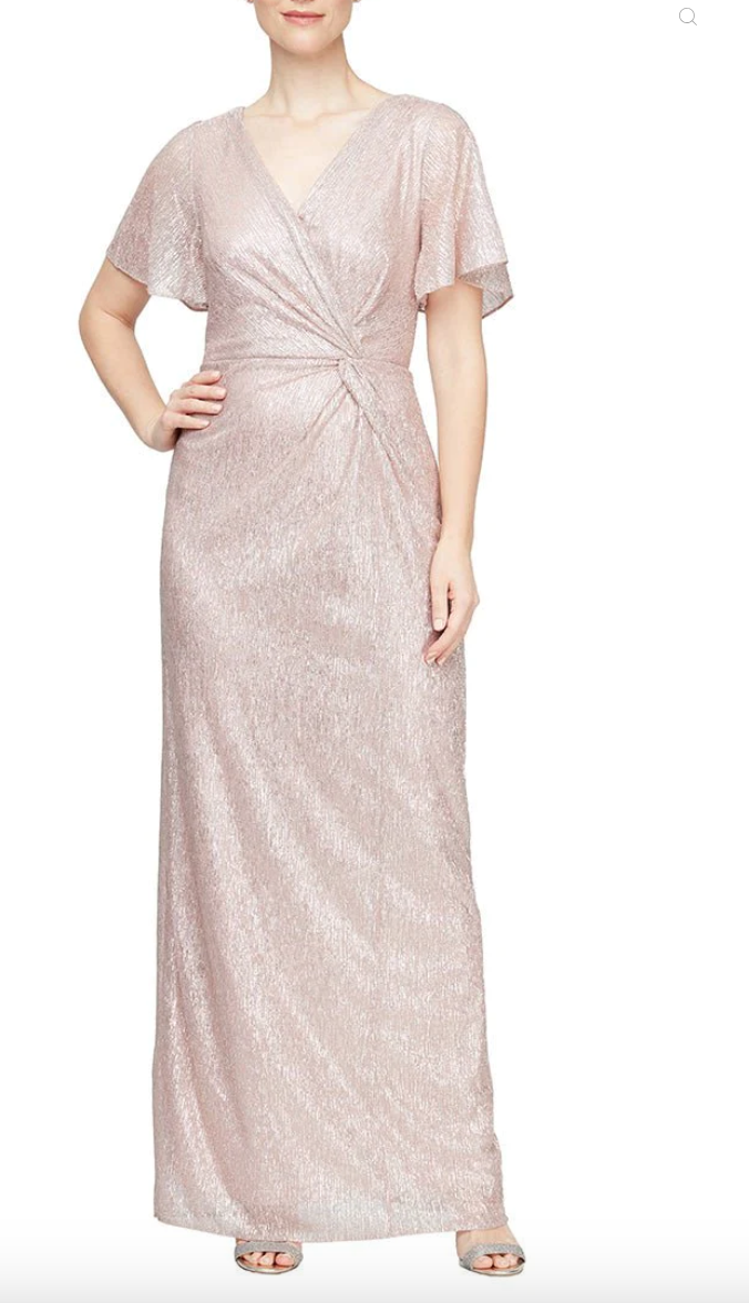 Alex Evenings | Long Knit Metallic Gown