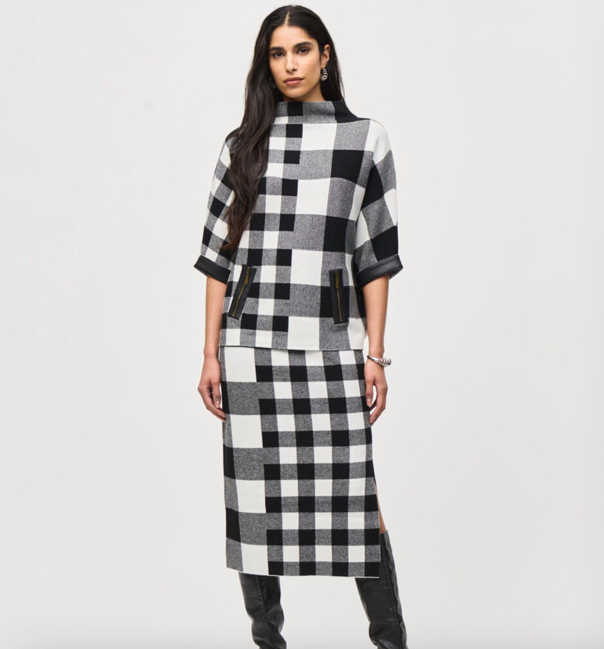 Joseph Ribkoff | Black and White Plaid Poncho