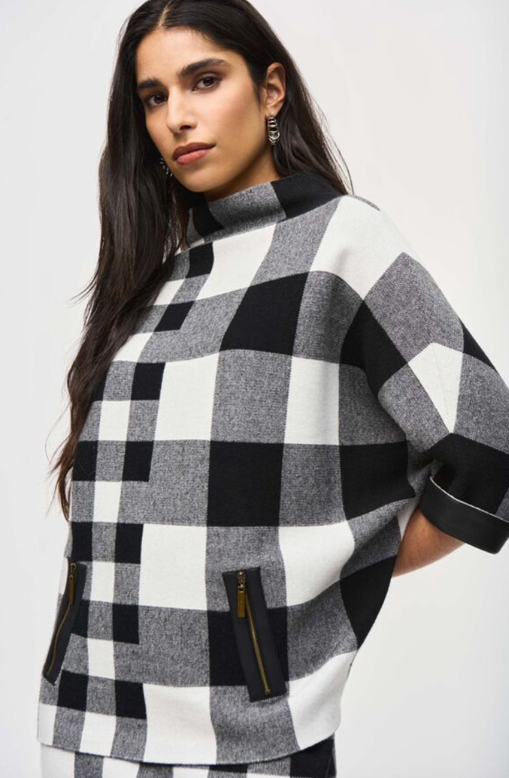 Joseph Ribkoff | Black and White Plaid Poncho