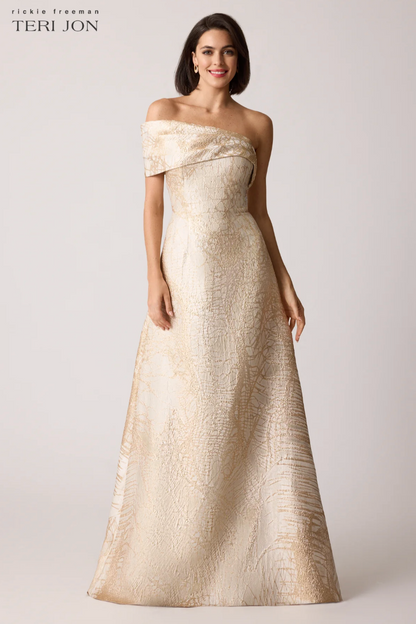 Teri Jon | One-sholder Jacquard Gown