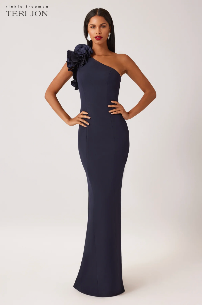 Teri Jon | Crepe One-shoulder Gown