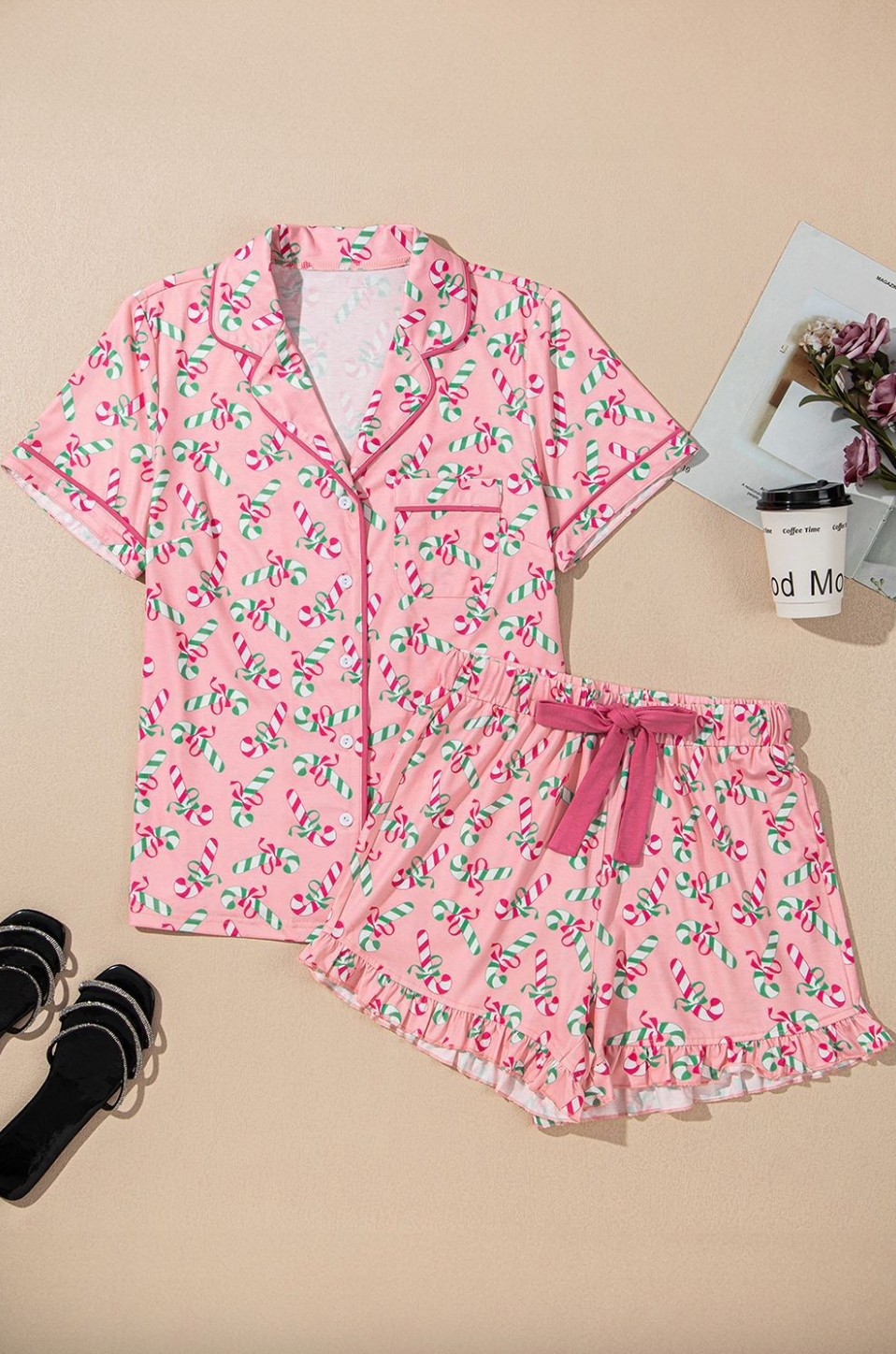 Cloister Collec | Candy Cane Short Sleeve Pj Set | Cloister Collec | Cloister Collection Designer Fashion