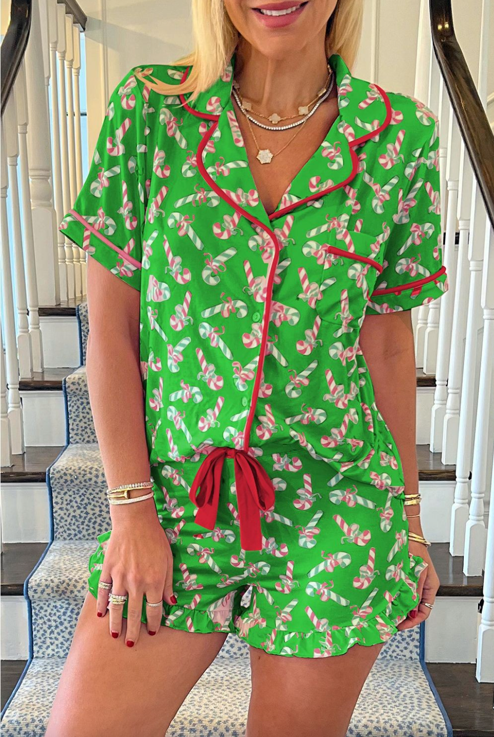 Cloister Collec | Candy Cane Short Sleeve Pj Set | Cloister Collec | Cloister Collection Designer Fashion