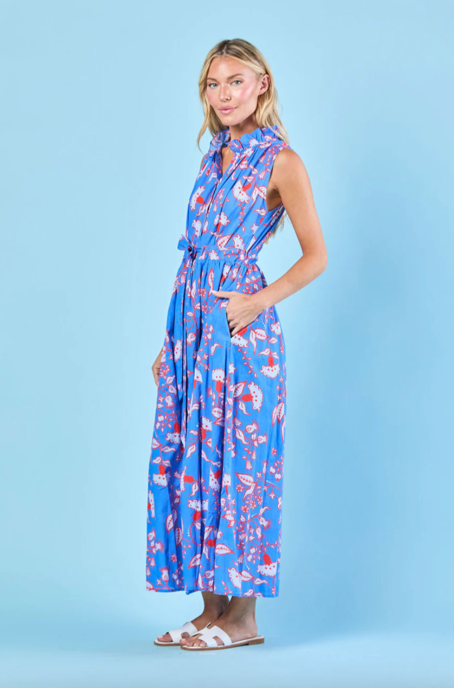 Elegant Ivy Dress by SHERIDAN FRENCH, featuring a flowy silhouette with intricate floral embroidery on lightweight fabric.