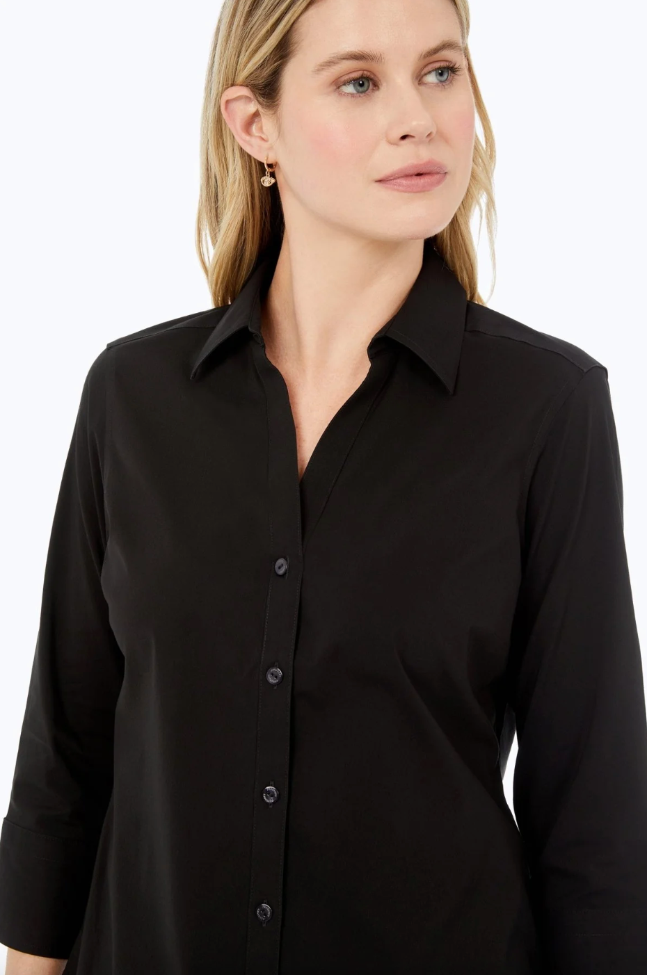 Black Mary solid top by FOXCROFT, featuring a stylish and fitted design, shown on a neutral background.