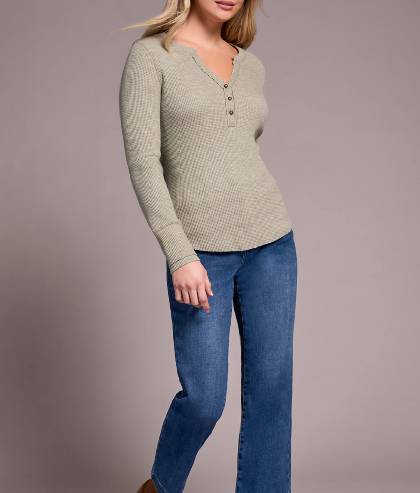 Tribal | Henley Top W/ Buttons -h Silve