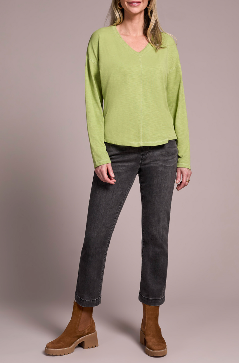Tribal | L/s V Neck Top W/flatlock-mist