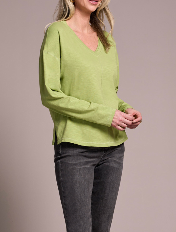 Tribal | L/s V Neck Top W/flatlock-mist