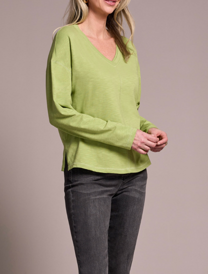 Tribal | L/s V Neck Top W/flatlock-mist