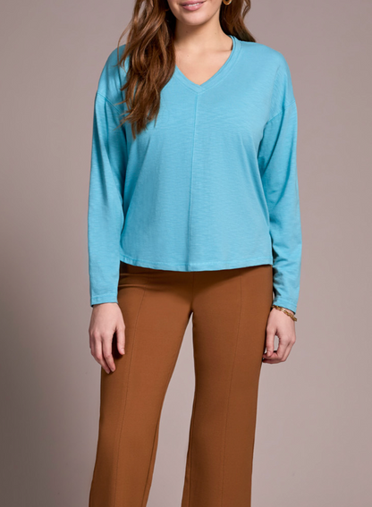 Tribal | L/s V Neck Top W/flatlock-mist