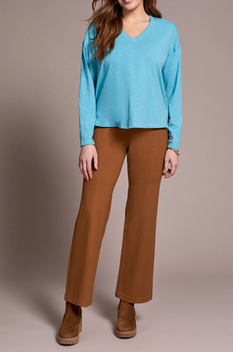 Tribal | L/s V Neck Top W/flatlock-mist