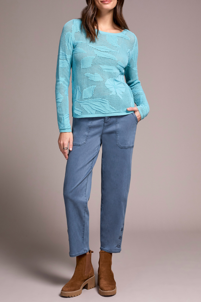 Tribal | Long Sleeve Boat Neck Sweater - Marine - Evelyne Talman