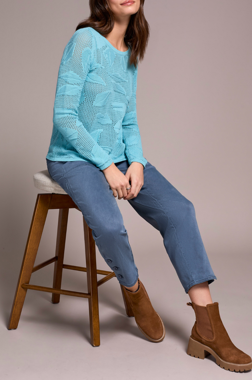 Tribal | Long Sleeve Boat Neck Sweater - Marine - Evelyne Talman