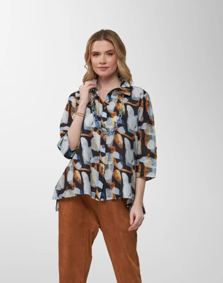 Too Fan | Wire Collar Shirt - Brown/blue