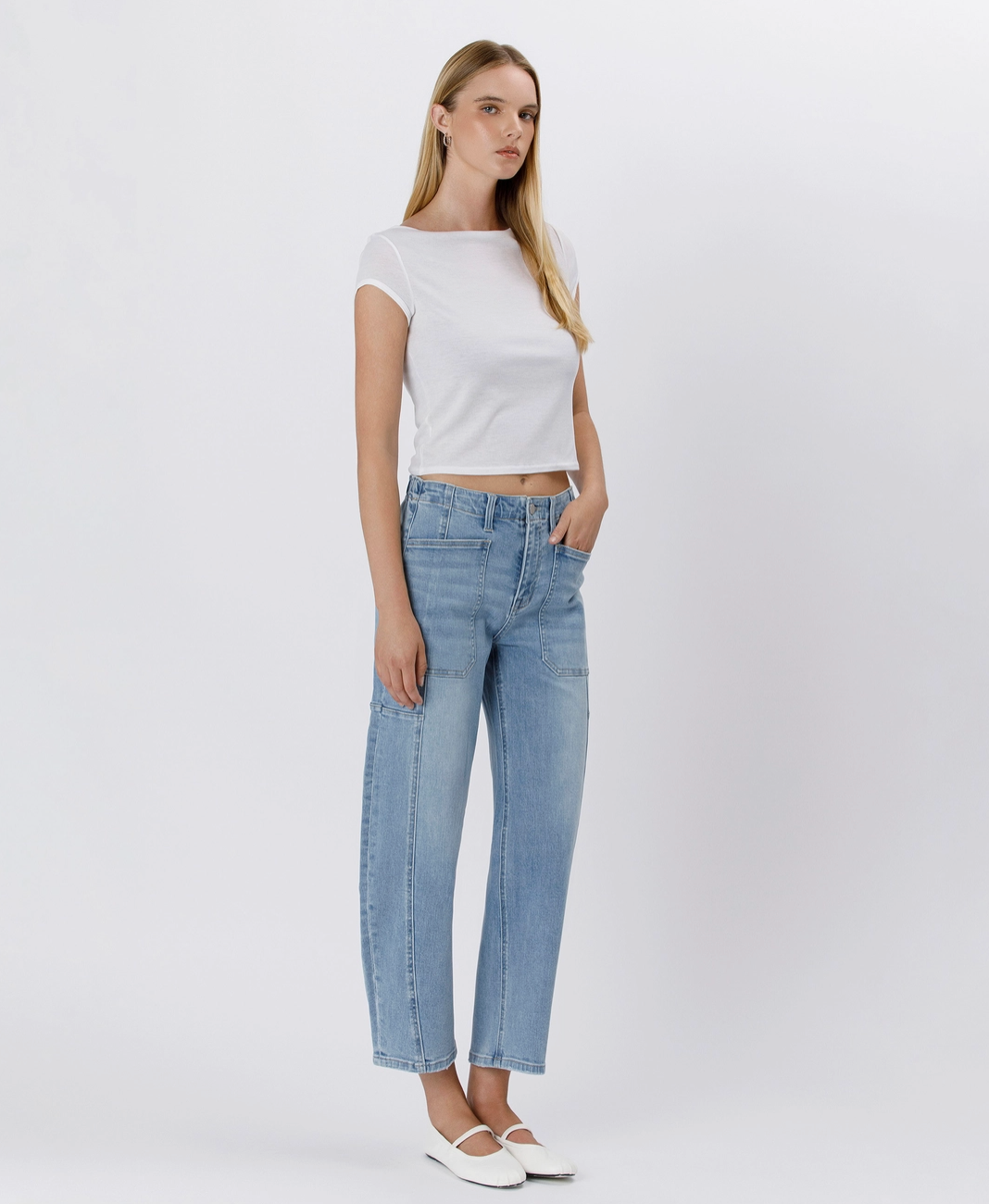 Flying Monkey Super High Rise Jeans in vintage style, showcasing the dark denim fabric and high-waisted fit.