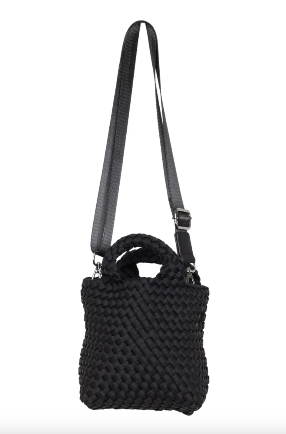 KATYDID neoprene braided clutch handbag with zipper closure and wrist strap, stylish accessory for women.