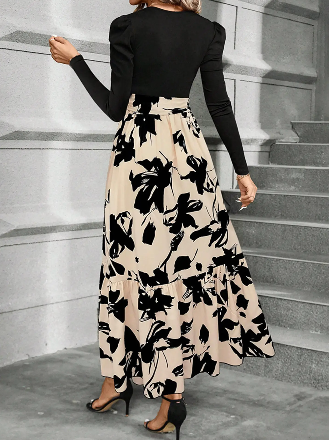 Cloister Collec | Printed Round Neck Ls Dress