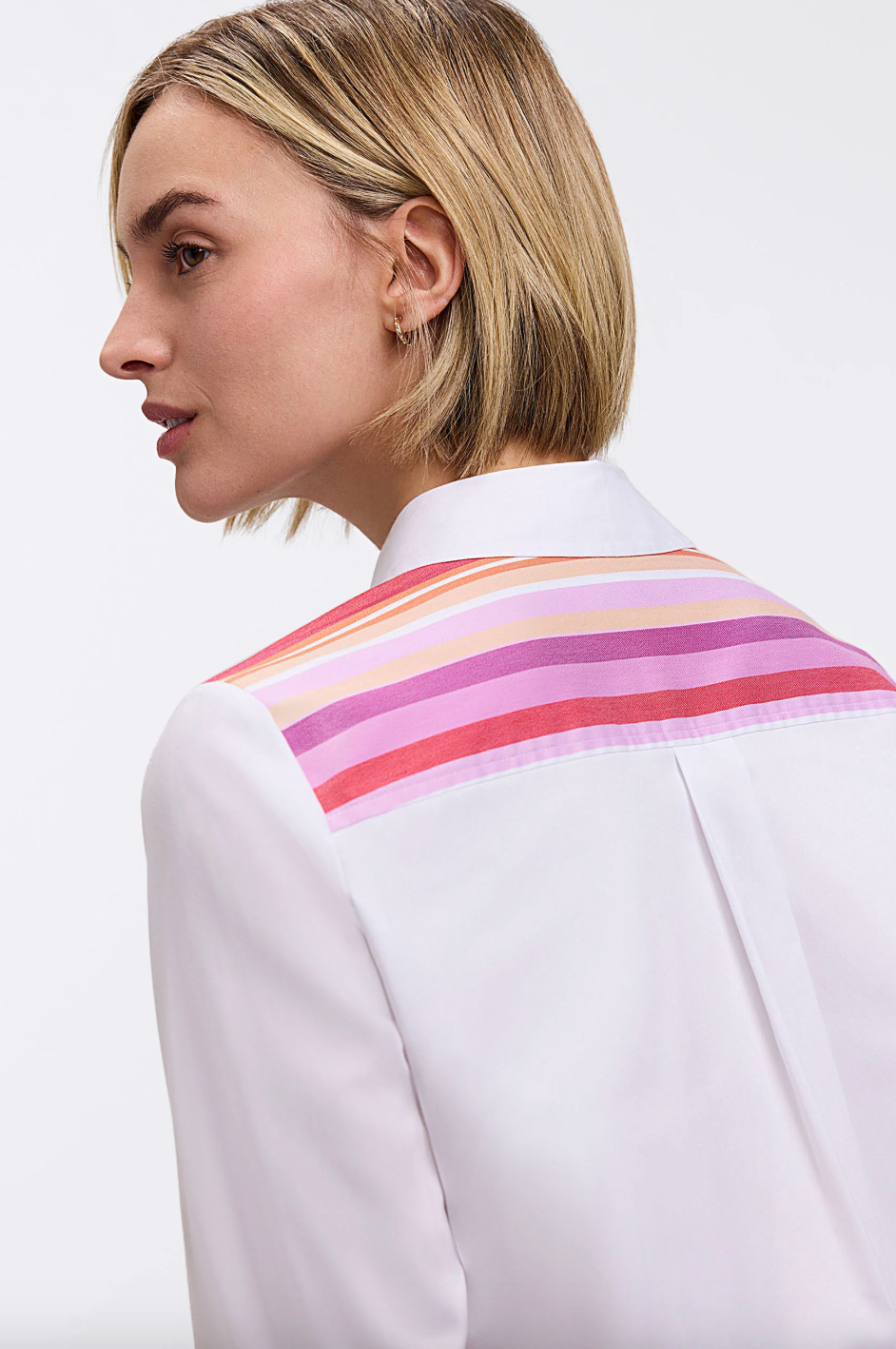 FOXCROFT Charlie Stripe Blouse, stylish tops with a classic striped pattern, shown on a hanger against a neutral background.