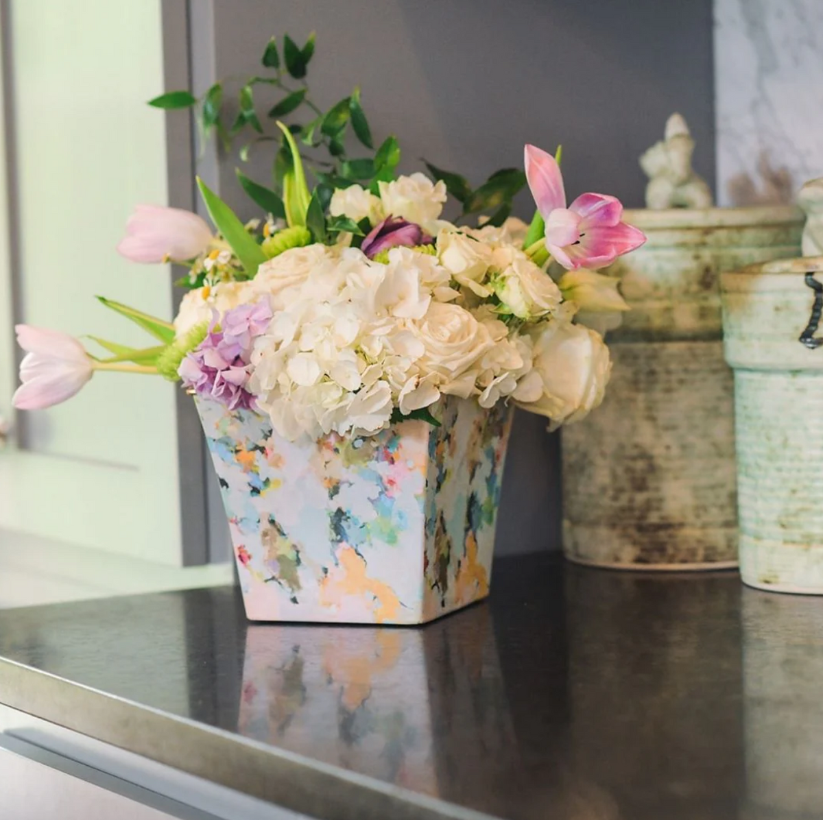 HEDGE FARM Laura Park Cachepot Candle in a decorative ceramic holder, suitable for household decor and ambiance.