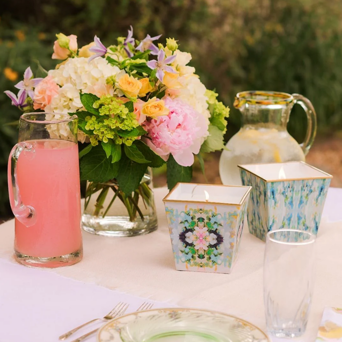 HEDGE FARM Laura Park Cachepot Candle in a decorative ceramic cachepot, ideal for household decor and ambient lighting.