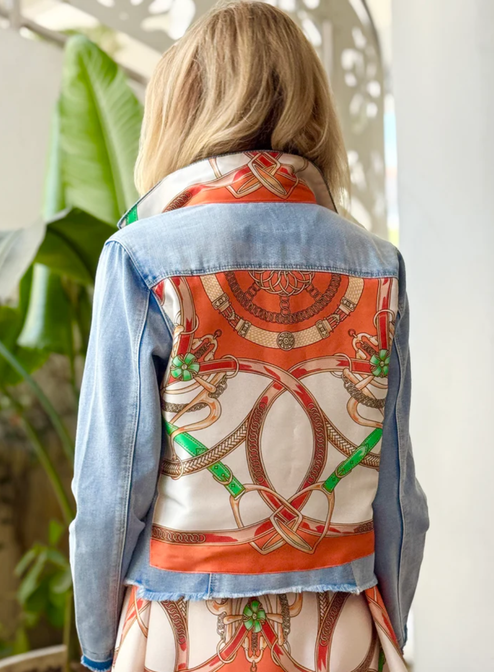 Orange Stirrup Print Denim Jacket