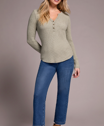 Tribal | Henley Top W/ Buttons -h Silve