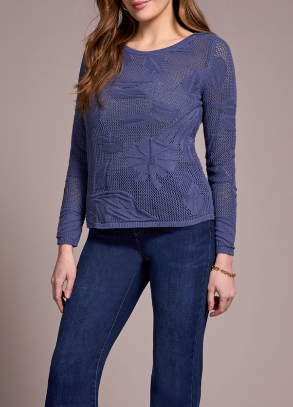 Tribal | Long Sleeve Boat Neck Sweater - Marine - Evelyne Talman
