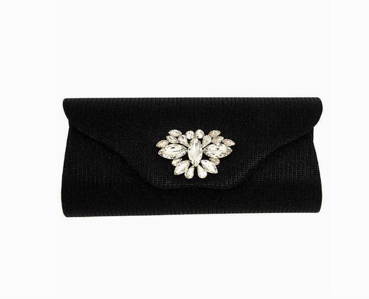 ANB FASHION crystal gem evening bag with sparkling embellishments, elegant clutch style, and silver-tone hardware.