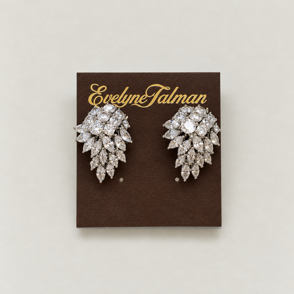 Silver CZ Feather Clip-On Earrings