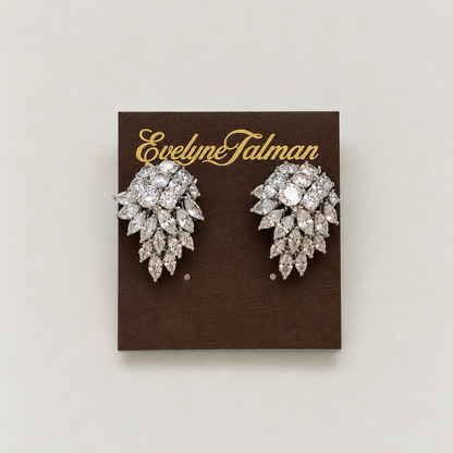 Silver CZ Feather Clip-On Earrings