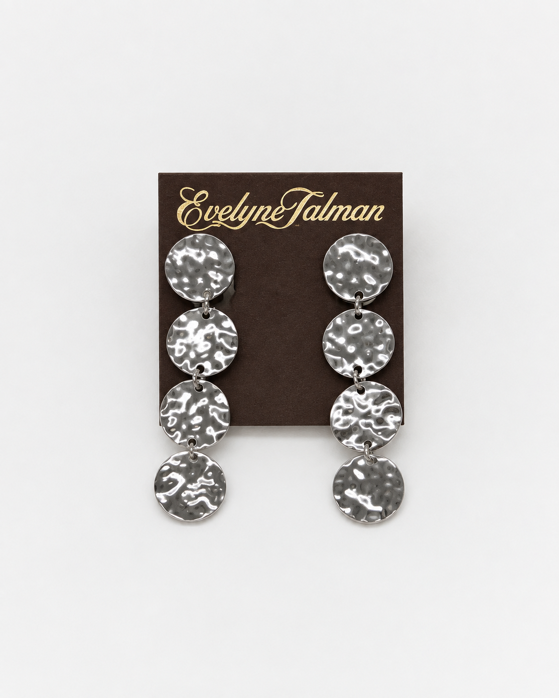 A pair of silver-tone hammered disc drop clip on earrings Silver Hammered Disc Drop Clip-on Earrings