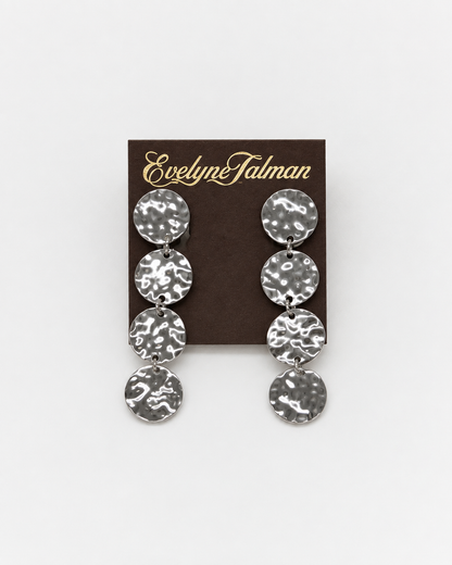 A pair of silver-tone hammered disc drop clip on earrings Silver Hammered Disc Drop Clip-on Earrings