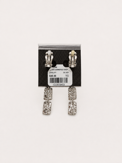 Silver Hammered Drop Clip-on Earrings pair of silver-tone drop earrings with rectangular clear crystal-like stones