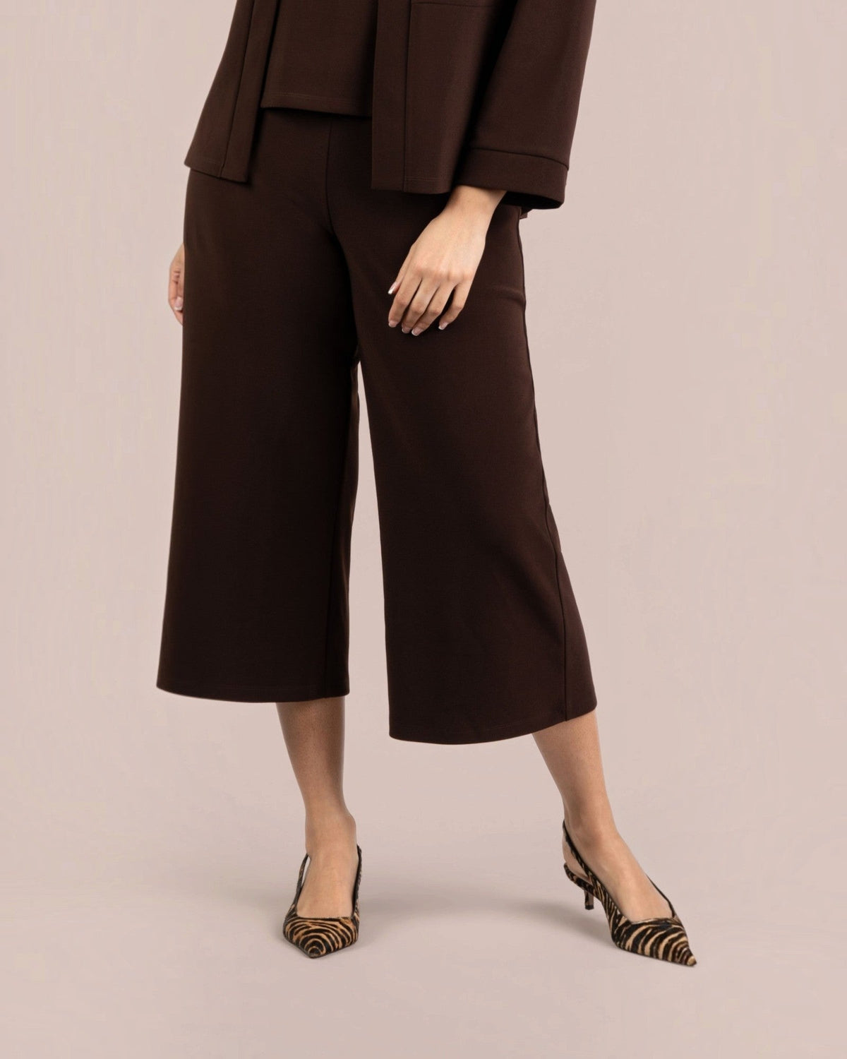 Sympli Brown Soffio Crepe Easy Wide Leg Crop Pant