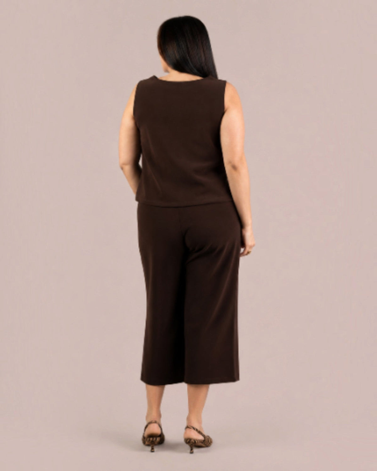 Sympli Brown Soffio Crepe Easy Wide Leg Crop Pant