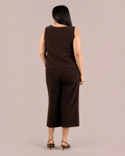 Sympli Brown Soffio Crepe Easy Wide Leg Crop Pant