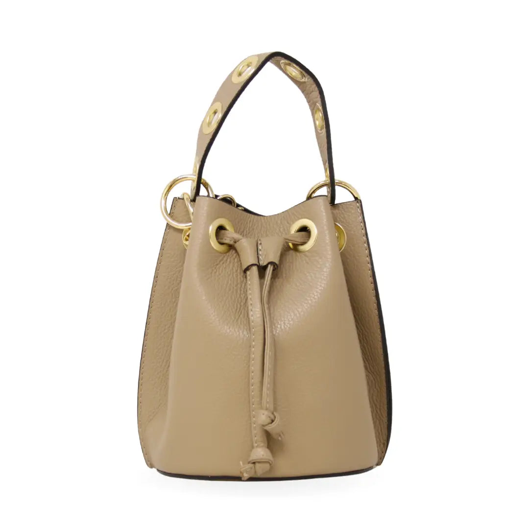 Taupe Leather Bucket Bag