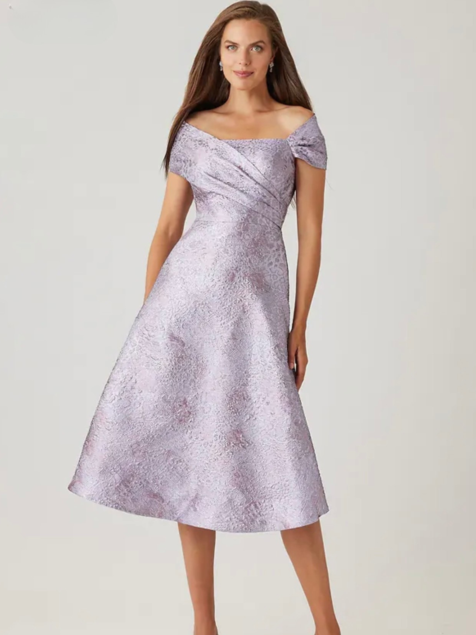 Teri Jon | Metallic Jacquard Off The Shoulder Dress - Evelyne Talman
