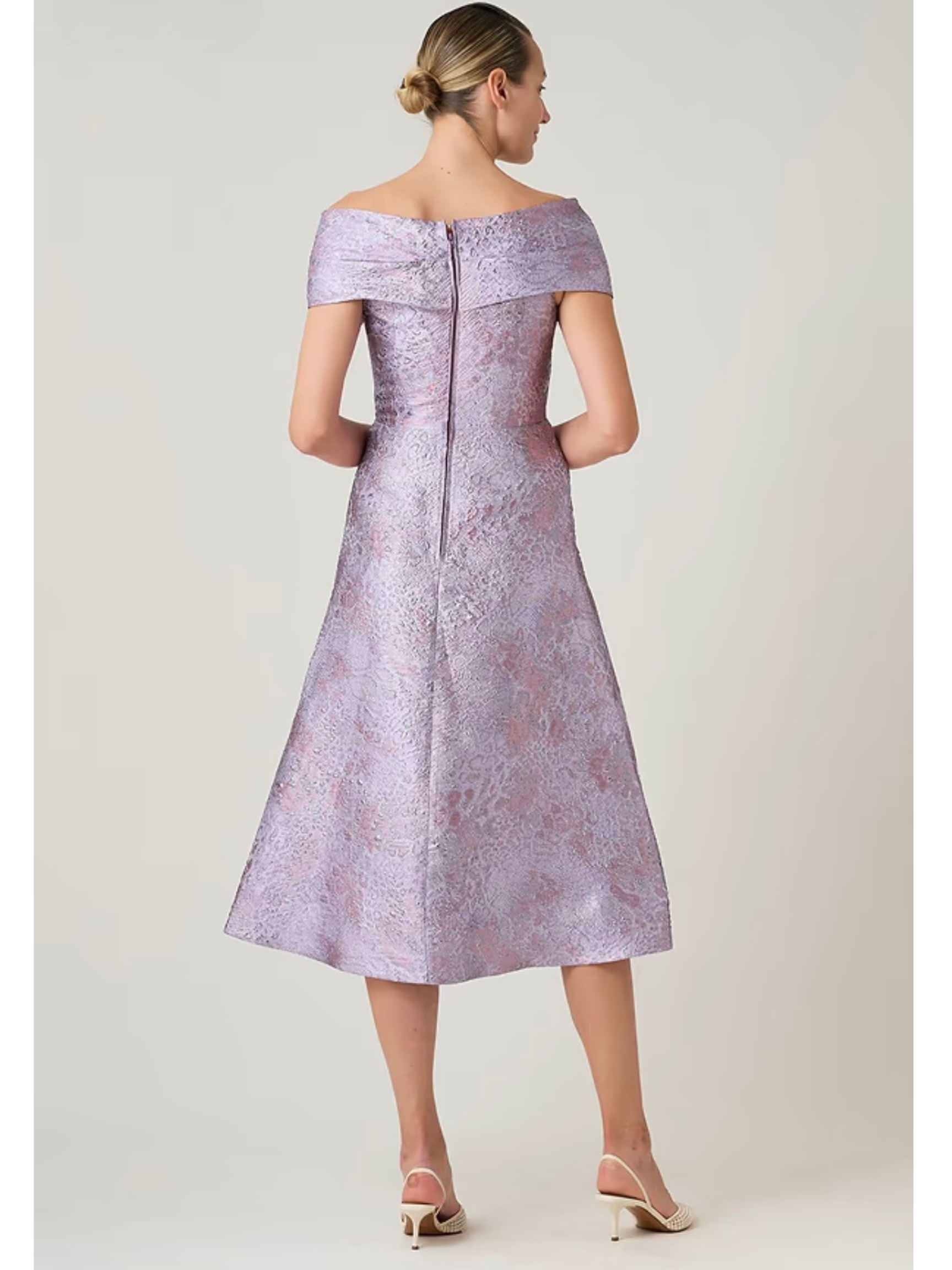 Teri Jon | Metallic Jacquard Off The Shoulder Dress - Evelyne Talman