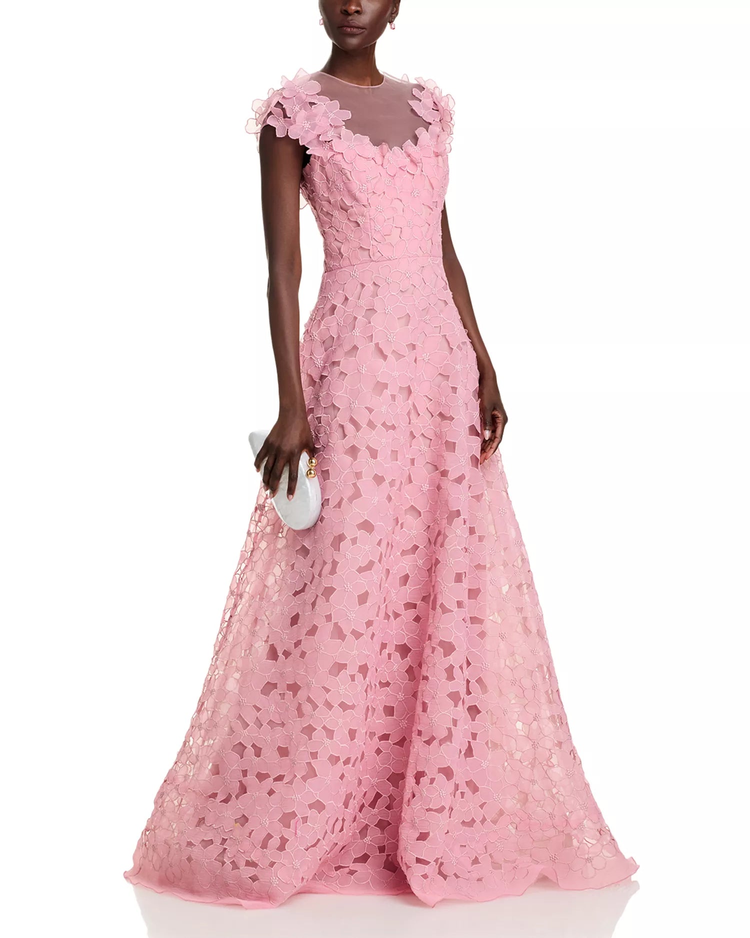 Pink lace dress Teri Jon Organza Floral Gown