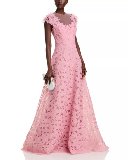 Pink lace dress Teri Jon Organza Floral Gown