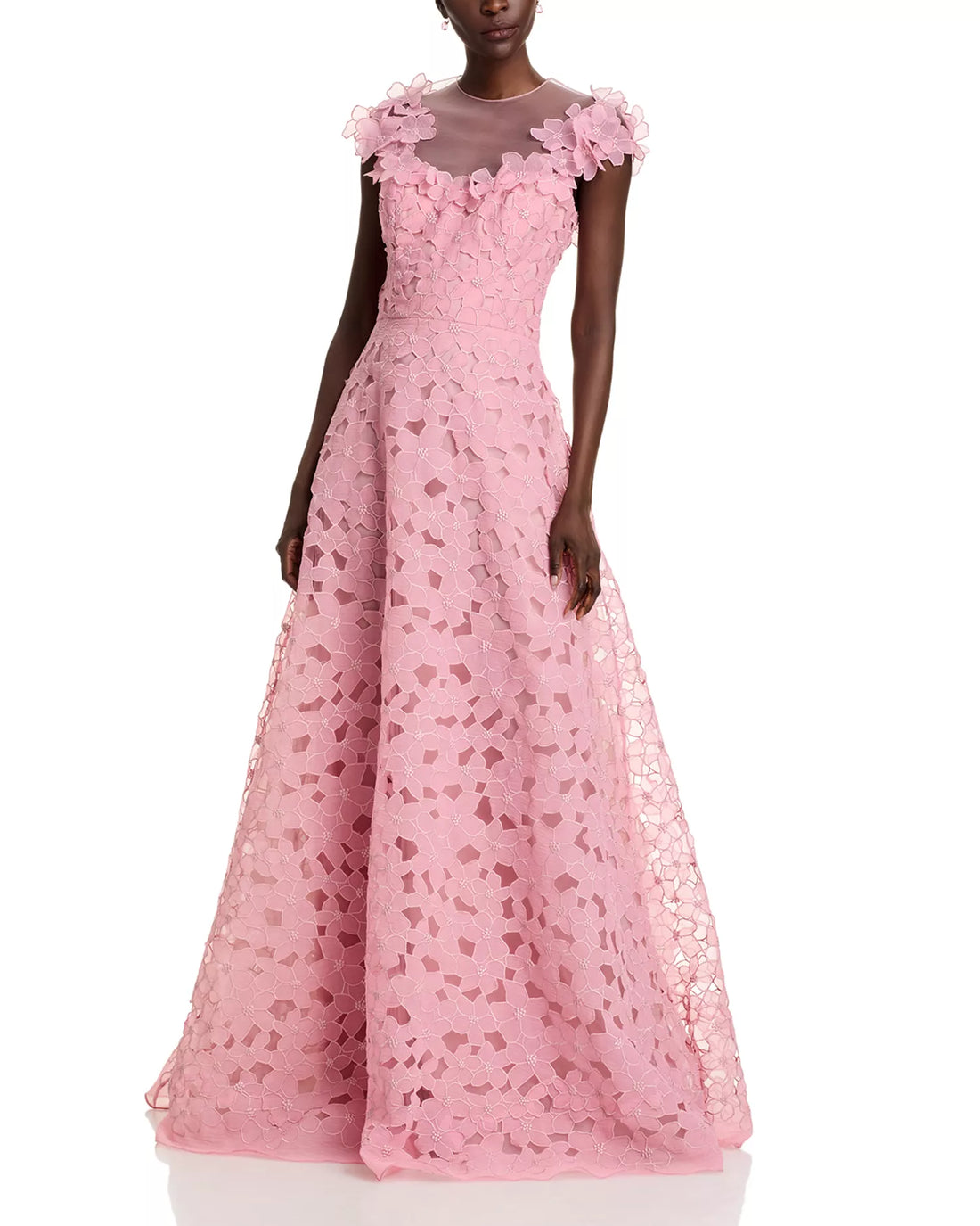 Pink lace dress Teri Jon Organza Floral Gown